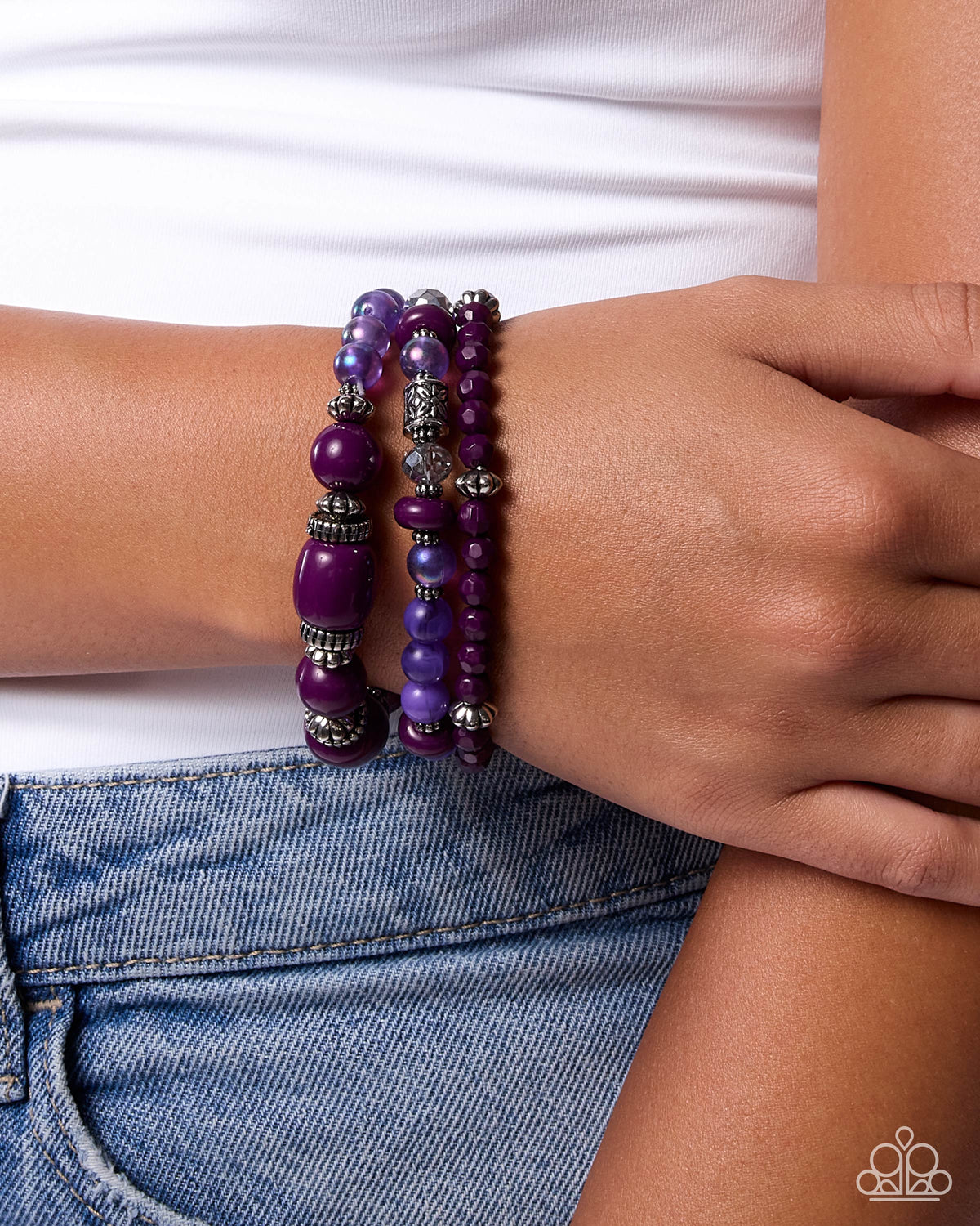 Sunset Soundtrack Purple Beaded Stretch Bracelet Trio by Paparazzi Accessories