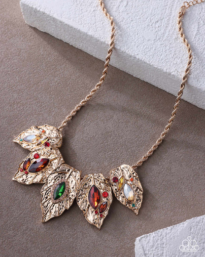 Autumnal Riot gold multicolor gemstone necklace flat lay