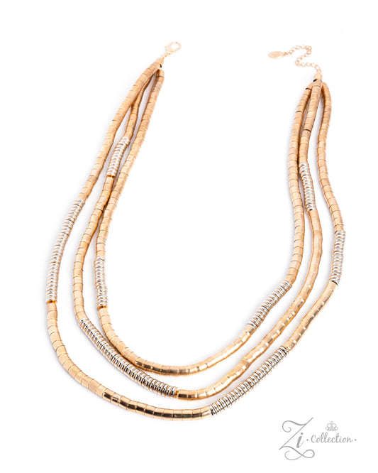 A multi-strand necklace featuring textured gold and silver metallic beads, displayed on a clean white background with a 'Zi Collection' watermark in the lower right corner.