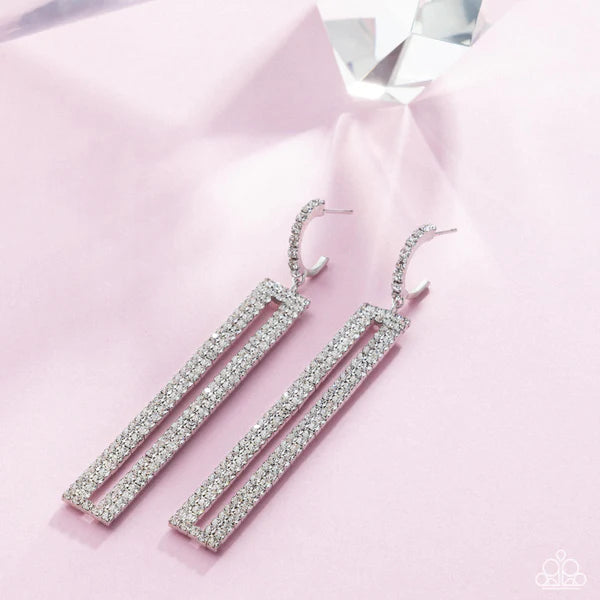 Elongated Ease White Earrings