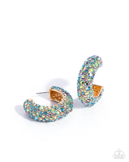 Pair of colorful hoop earrings on a white background