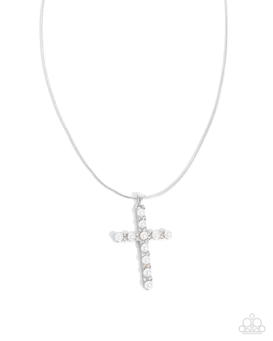 Holy Harmony White Necklace & Graceful Gaze White Hoops 2-Piece Set | Jewelry by Bretta