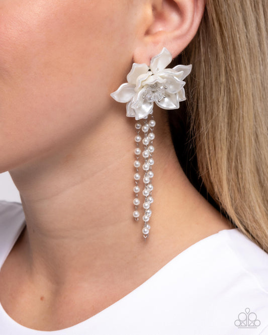 Lotus Length White Earrings - Jewelry by Bretta