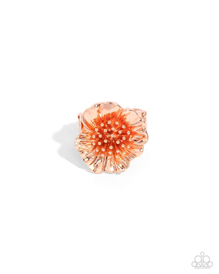 Paparazzi Antique Adornment copper floral ring with textured petals and studded center
