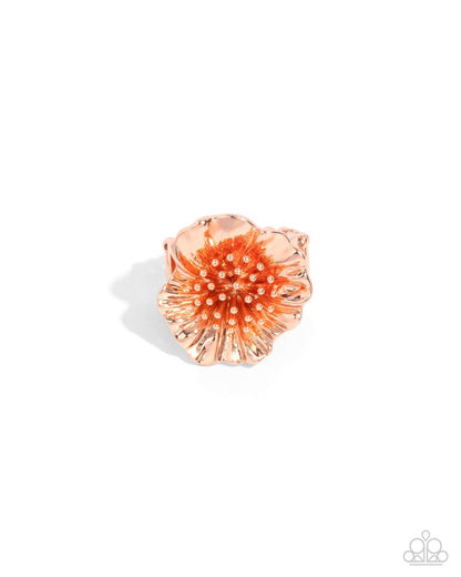 Paparazzi Antique Adornment copper floral ring with textured petals and studded center