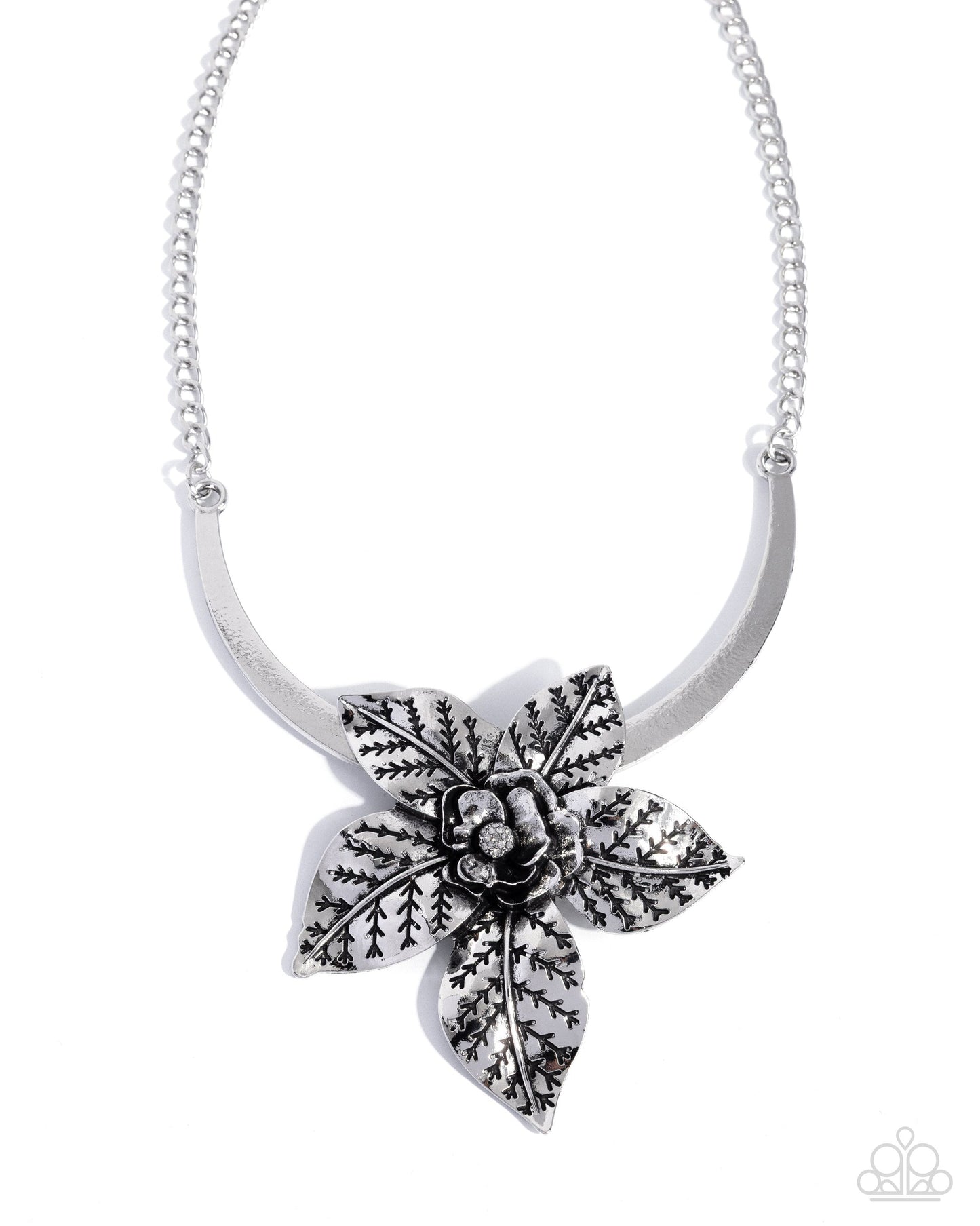 Botanical Broadcast oversized leaf-stamped silver flower detail