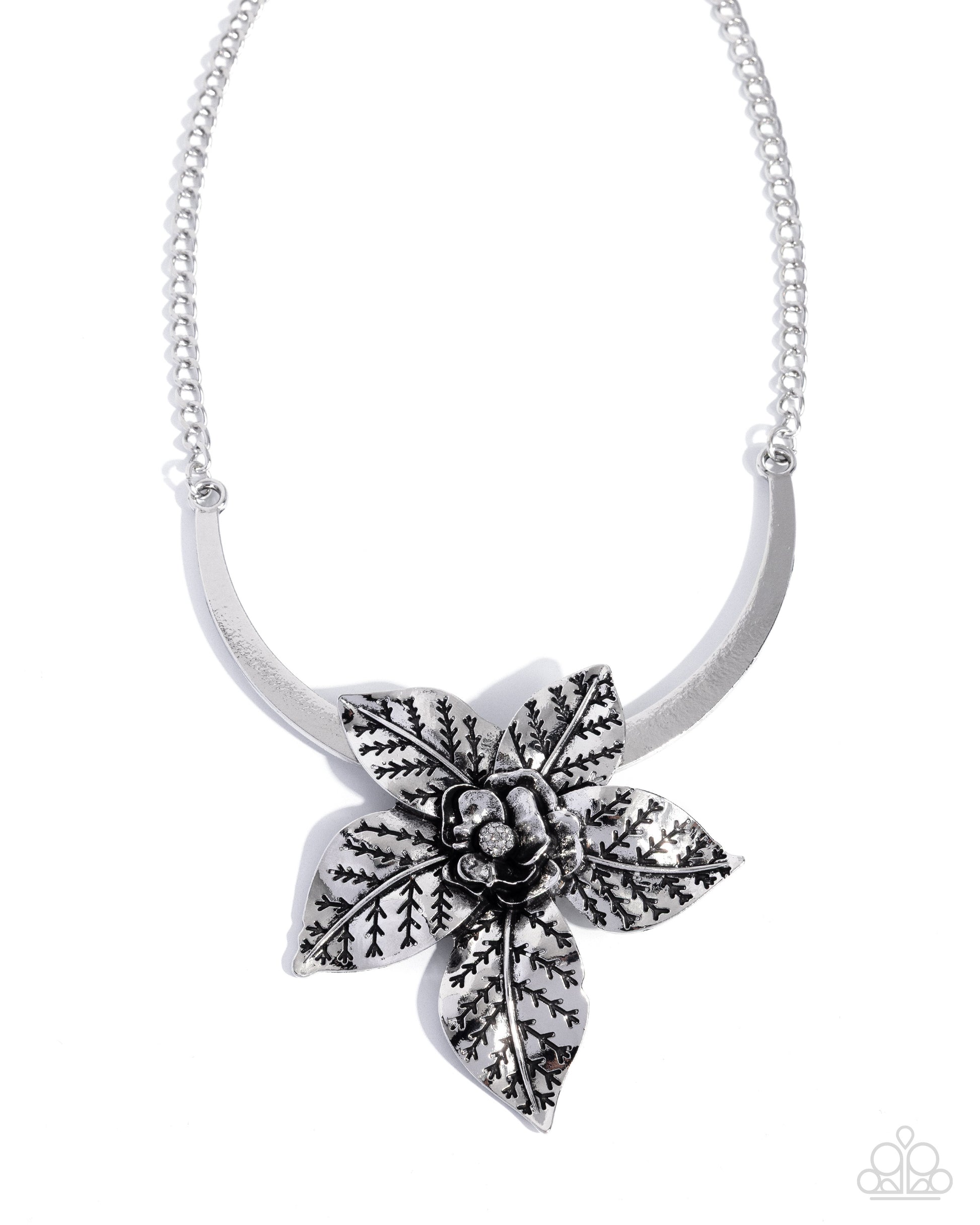 Botanical Broadcast oversized leaf-stamped silver flower detail
