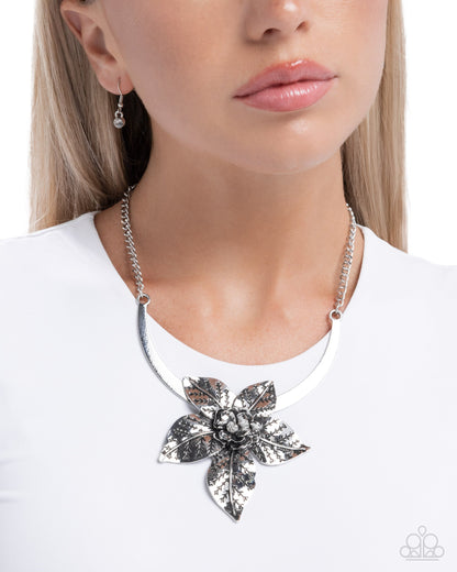 Botanical Broadcast silver floral statement necklace