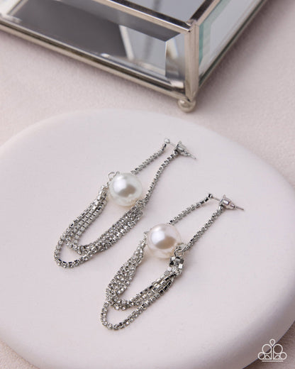 Dainty Direction white rhinestone and pearl double-sided post earrings | Jewelry by Bretta