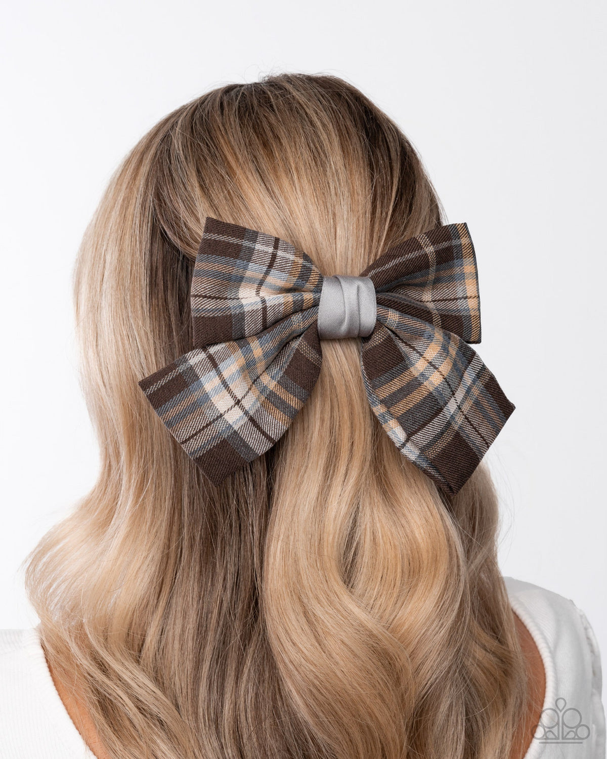 Front BOW Seat brown and white plaid bow hair clip