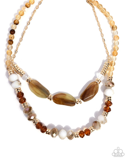 Girls Day brown layered bead and gold necklace