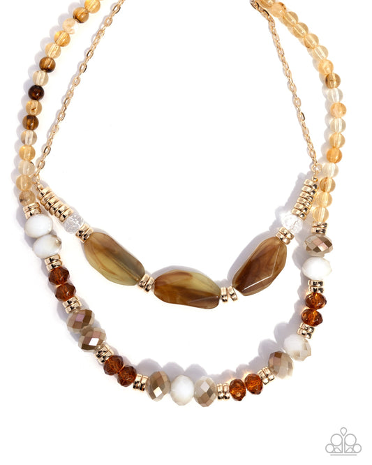 Girls Day brown layered bead and gold necklace