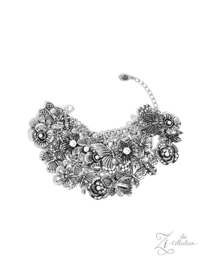 Decorative silver necklace on a white background with 'ZI Collection' branding.