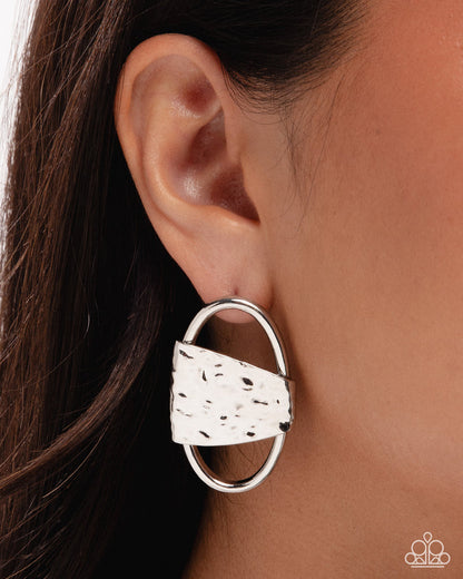 Close view of Oval Attitude Silver hammered oval post earrings