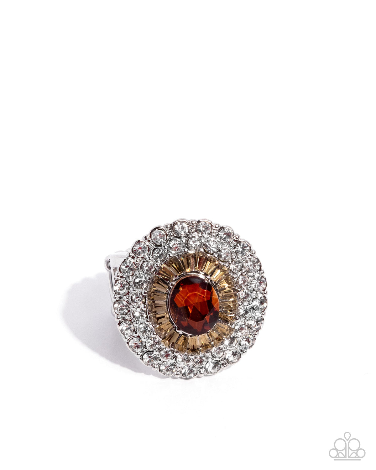Oval Opening brown rhinestone ring shown on hand