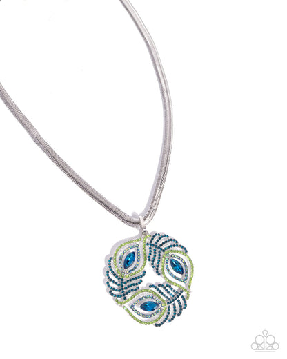 Peacock Patchwork multi blue and green rhinestone necklace