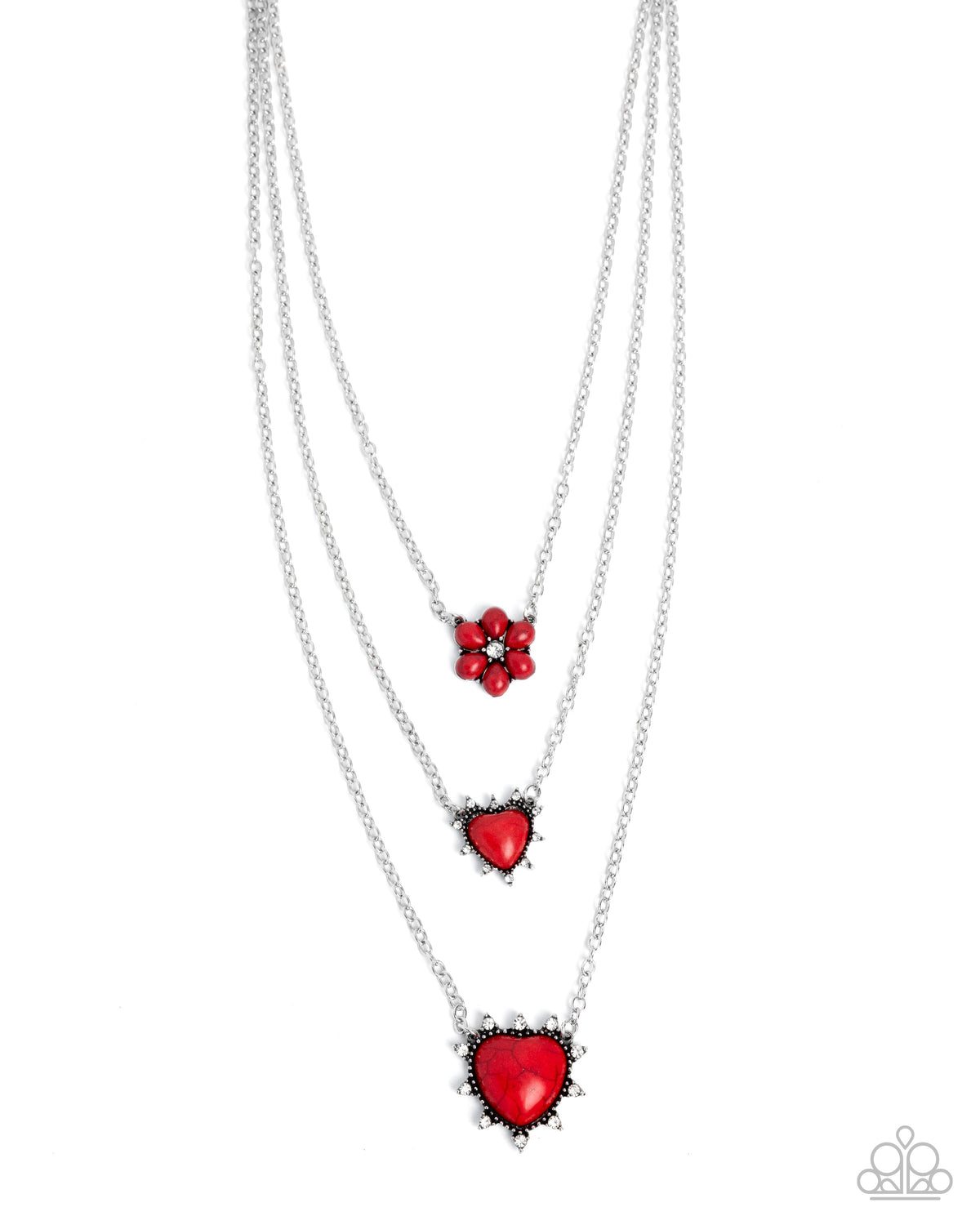 Santa Fe Spar red layered heart necklace displayed on a white background.