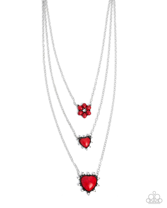 Santa Fe Spar red stone heart necklace on white background