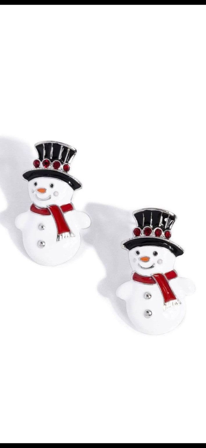 Style 9 coordinating snowman post earrings with red rhinestone hats
