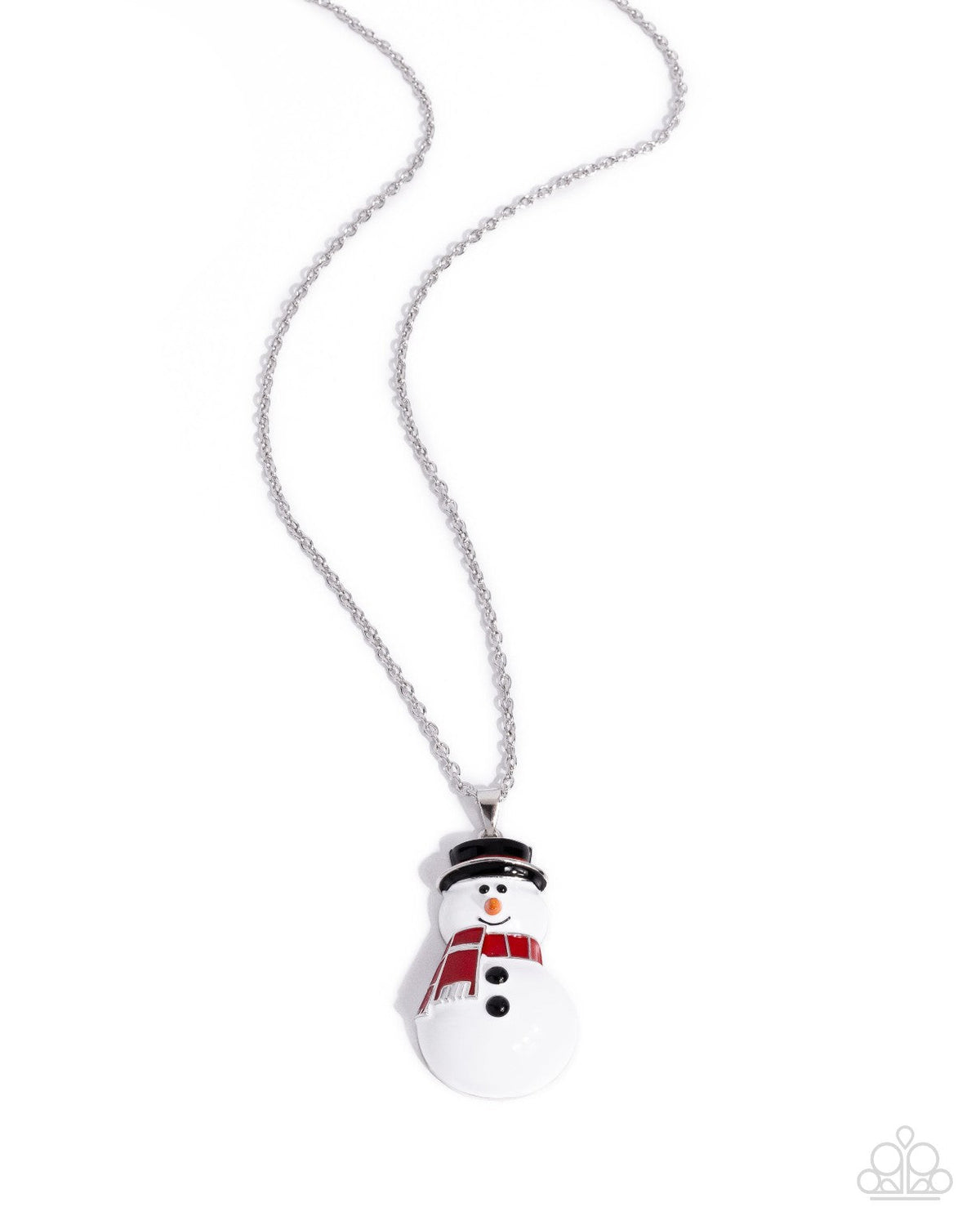 Style 9 snowman necklace with silver chain and red scarf