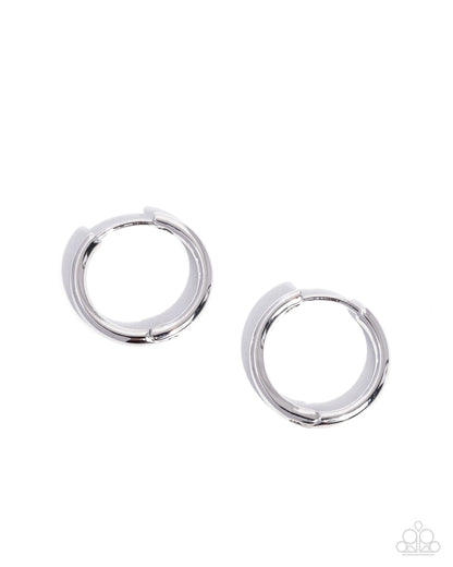 Swooning Sheen silver Paparazzi hinge hoop earrings