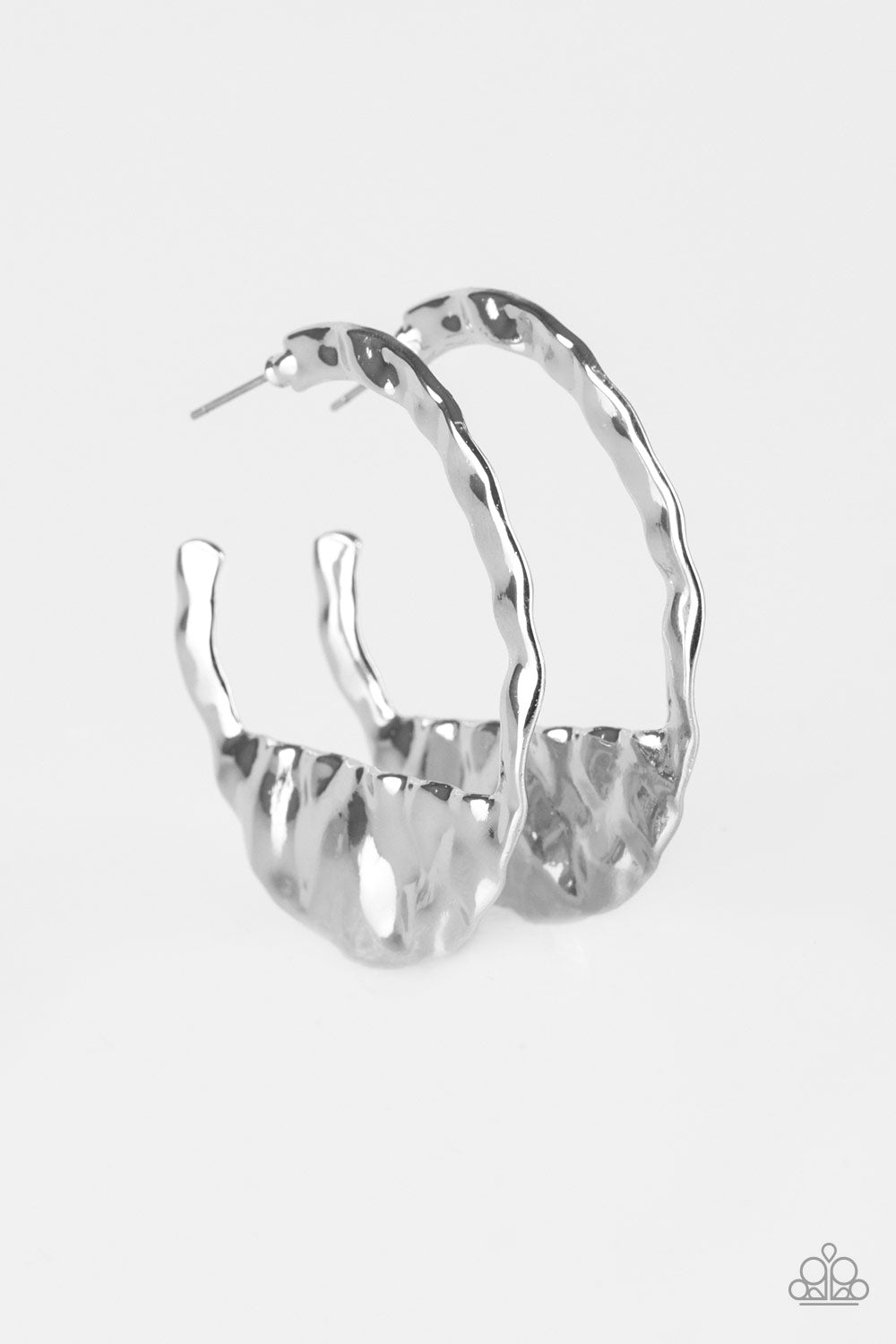 The Beast of Me silver hammered asymmetrical hoop earrings by Paparazzi Accessories