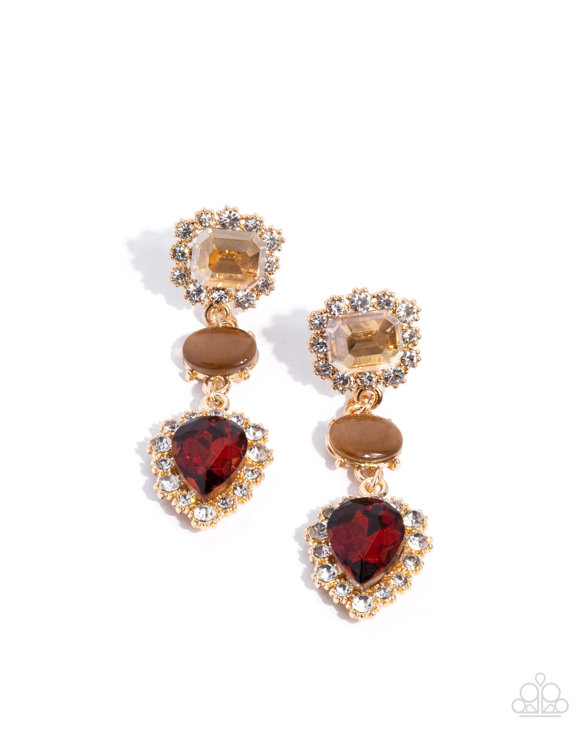 Three is Better Than One brown topaz gold statement earrings by Paparazzi Accessories