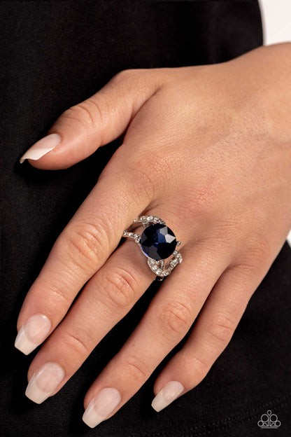 Scintillating Swirl blue Paparazzi ring with silver swirls and white rhinestones | Jewelry by Bretta