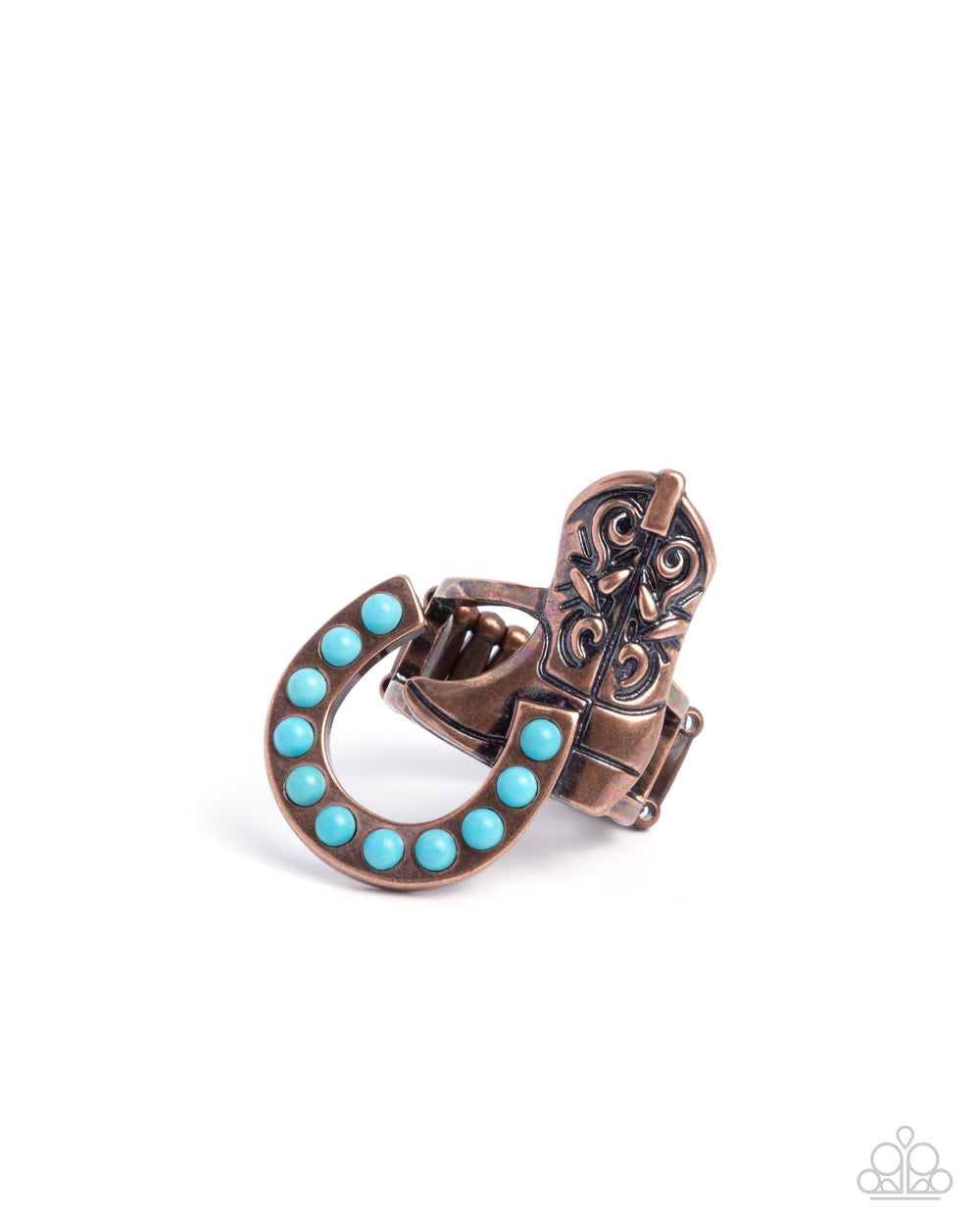 Western Wraparound copper turquoise horseshoe ring by Jewelry by Bretta