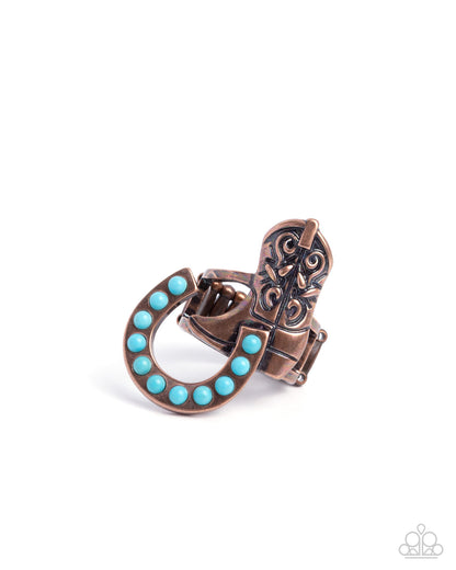 Western Wraparound copper turquoise horseshoe ring by Jewelry by Bretta
