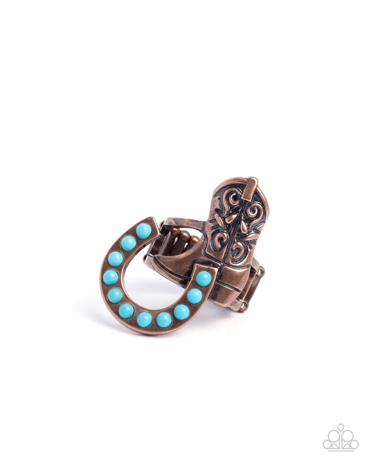 Western Wraparound copper turquoise horseshoe ring by Jewelry by Bretta
