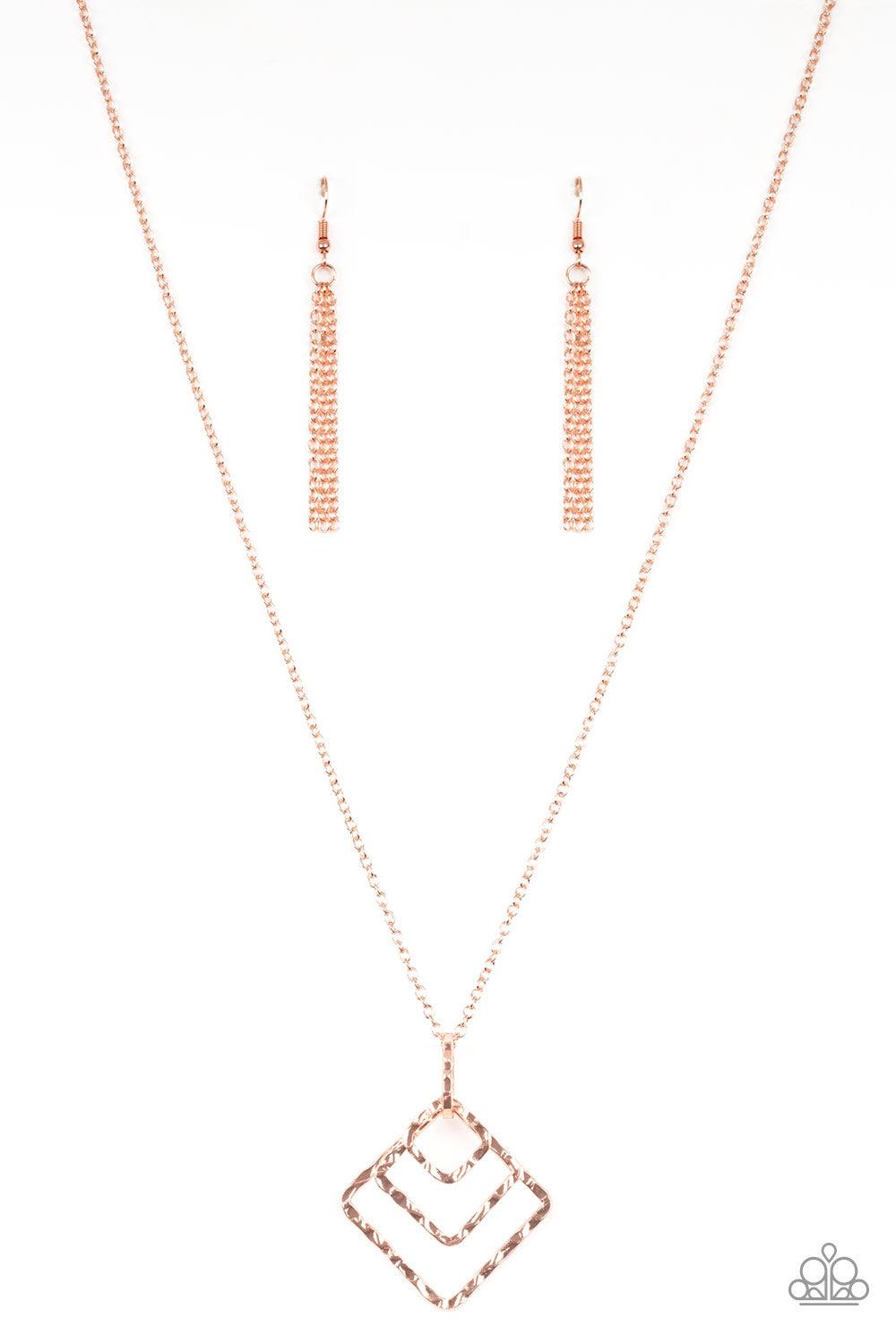 Paparazzi Accessories-Square It Up - Copper Necklace - jewelrybybretta