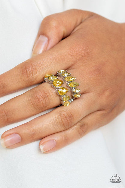 Paparazzi Accessories-Timeless Tiers - Yellow Ring - jewelrybybretta