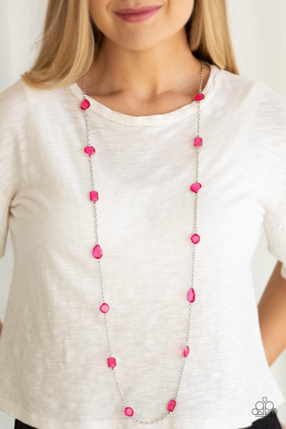 Paparazzi Accessories-Glassy Glamorous - Pink Necklace