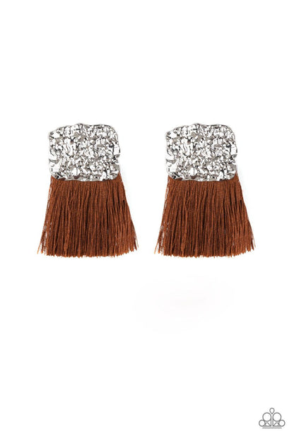 Paparazzi Accessories-Plume Bloom - Brown Earrings - jewelrybybretta