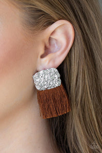 Paparazzi Accessories-Plume Bloom - Brown Earrings - jewelrybybretta