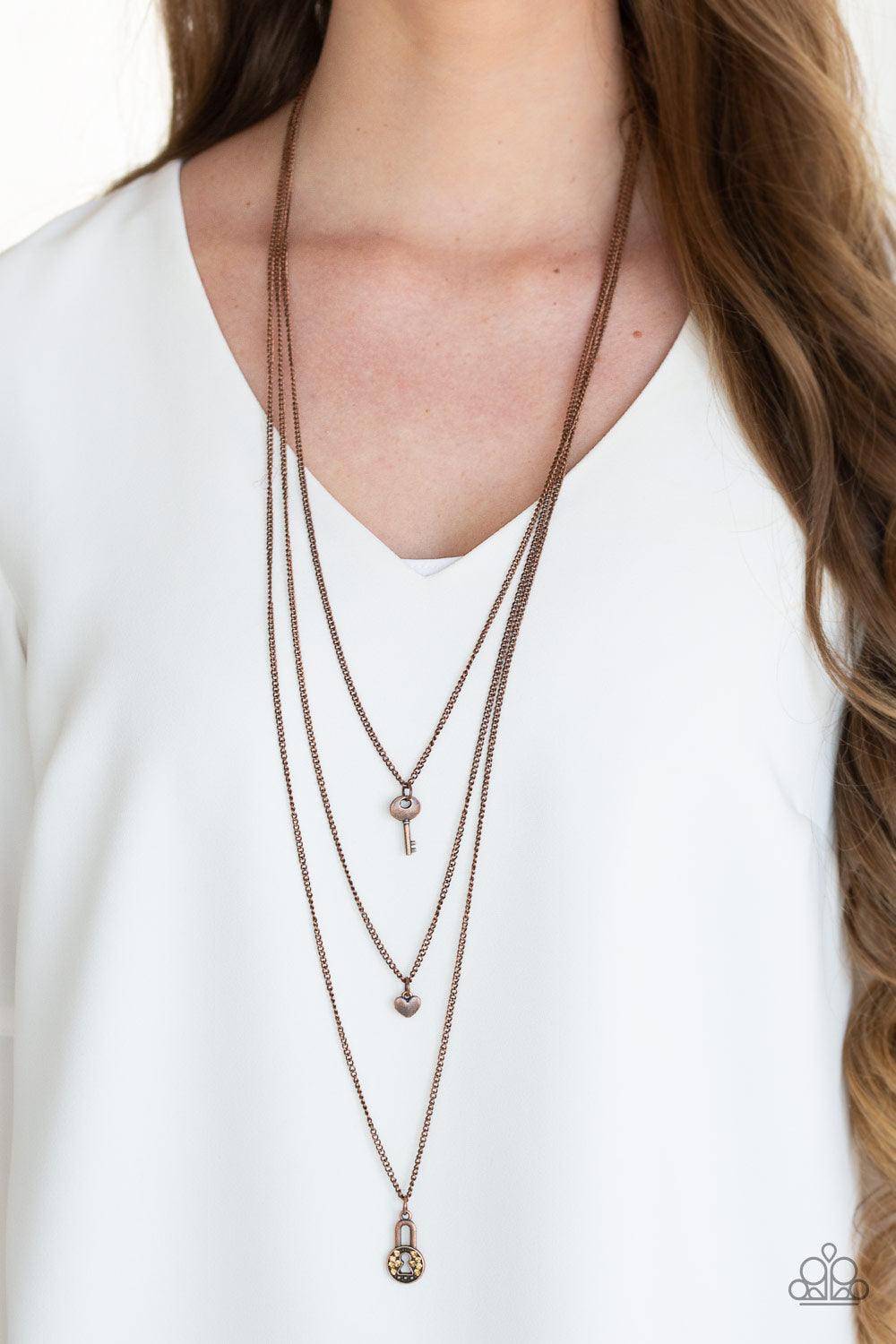 Paparazzi Accessories-Secret Heart - Copper Necklace - jewelrybybretta