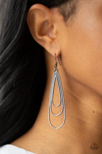 Paparazzi Accessories-Triple Ripple-Black Earrings