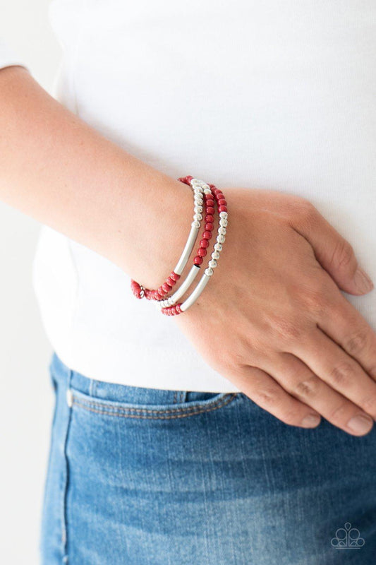 Paparazzi Accessories-Tourist Trap - Red Stretch Bracelet