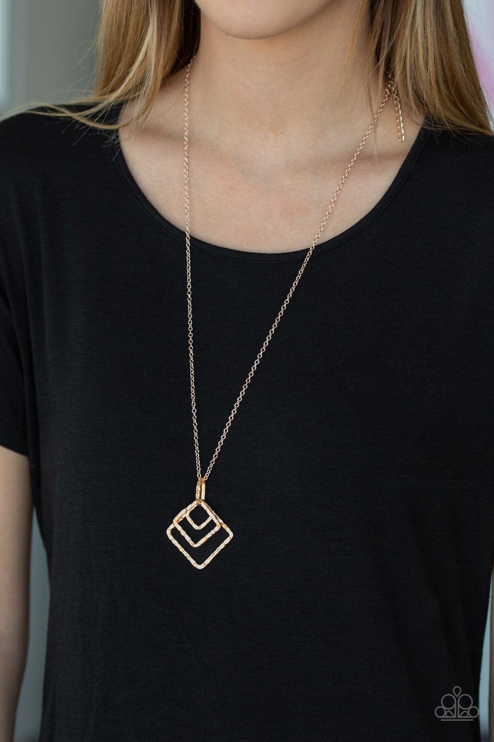 Paparazzi Accessories-Square It Up - Rose Gold Necklace - jewelrybybretta