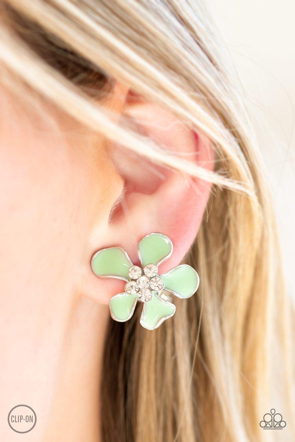 Paparazzi Accessories-Island Iris-Green Clip-On Earrings