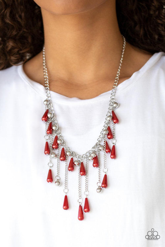 Paparazzi Accessories-Fleur de Fringe - Red Necklace