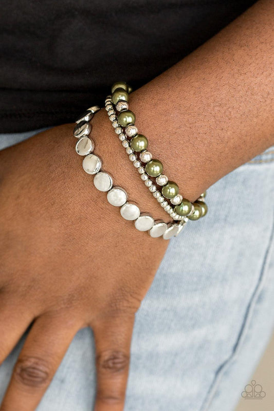 Paparazzi Accessories-Girly Girl Glamour - Green Bracelet - jewelrybybretta