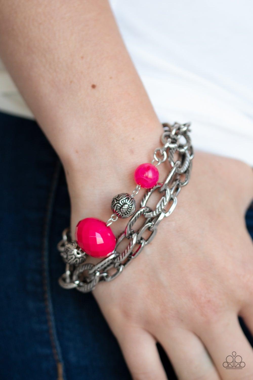 Paparazzi Accessories-Mega Malibu - Pink Bracelet - jewelrybybretta