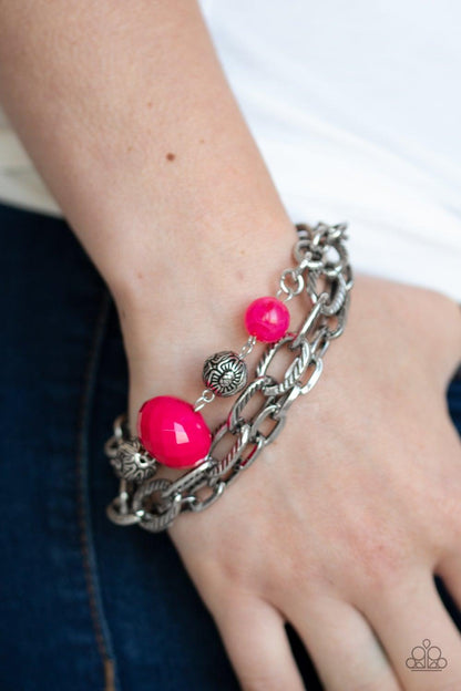 Paparazzi Accessories-Mega Malibu - Pink Bracelet - jewelrybybretta