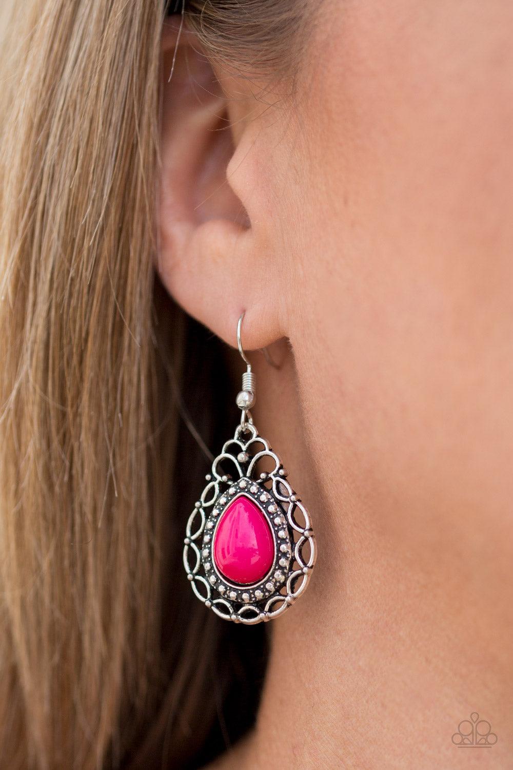 Paparazzi Accessories-Flirty Finesse - Pink Earrings