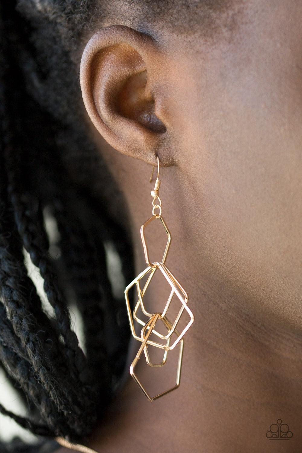 Paparazzi Accessories-Five-Sided Fabulous - Gold Earrings