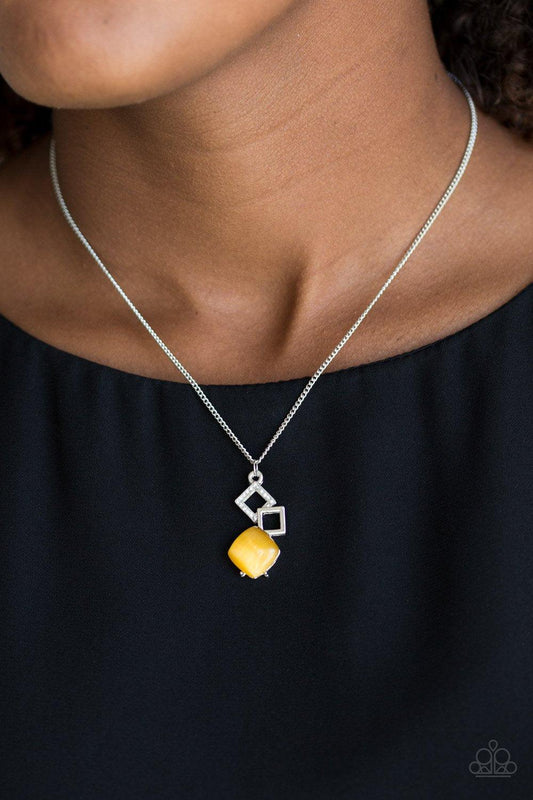 Paparazzi Accessories-Stylishly Square - Yellow Necklace