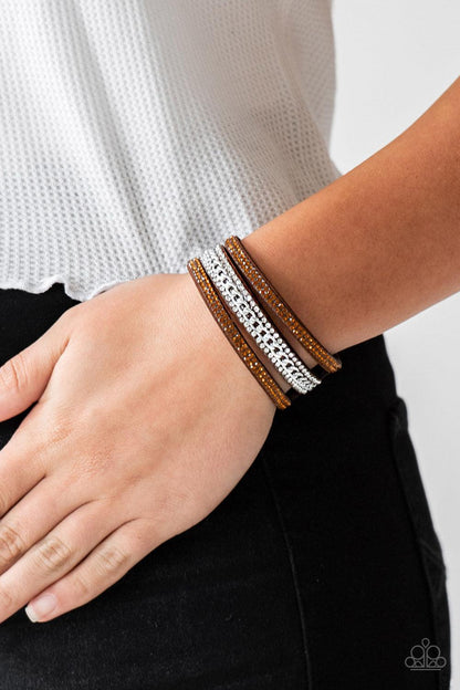  Paparazzi Accessories-Rollin In Rhinestones - Brown Bracelets