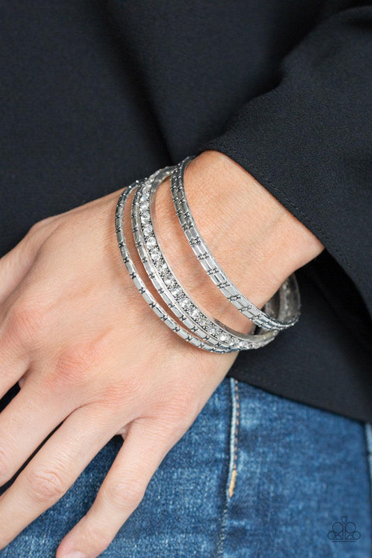 Paparazzi Accessories-Glitzy Grunge - White Bracelets